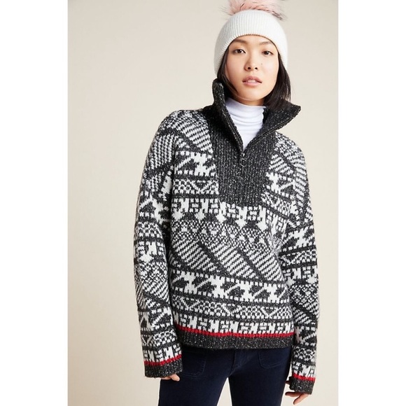 Anthropologie Sweaters - Anthropologie Rafela Half-Zip Geometric Pullover Large size